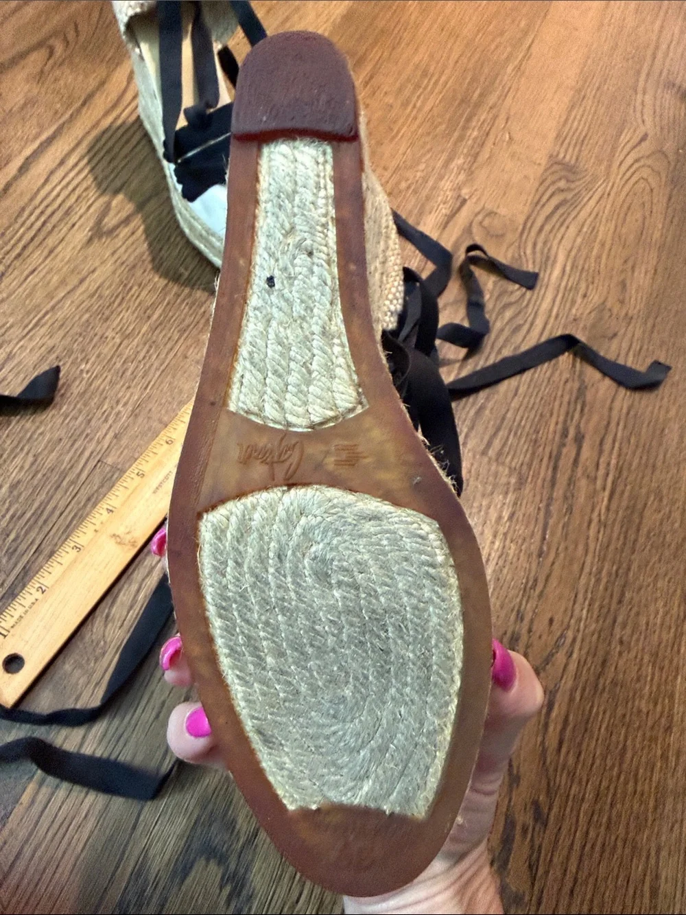 Castaner size 7 Cream Canvas Espadrille Wedges with Black Ribbon Ties
